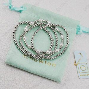 💖Enewton 4pcs Silver & White Pearl Bracelet Set